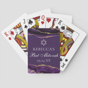 Chic Purple Gold Bat Mitzvah Party Custom Poker Cards