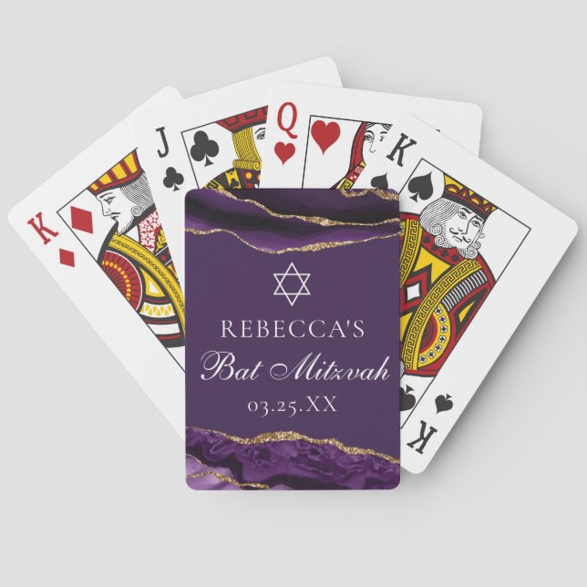 Chic Purple Gold Bat Mitzvah Party Custom Poker Cards (Back)