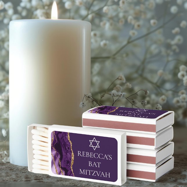 Chic Purple Gold Bat Mitzvah Party Personalized Matchboxes (Creator Uploaded)