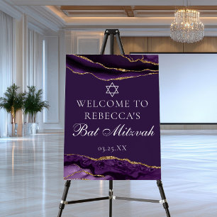 Chic Purple Gold Bat Mitzvah Party Welcome Foam Board