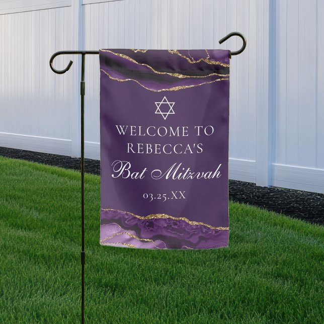Chic Purple Gold Bat Mitzvah Party Welcome Garden Flag (Creator Uploaded)