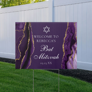 Chic Purple Gold Bat Mitzvah Party Welcome Yard Sign