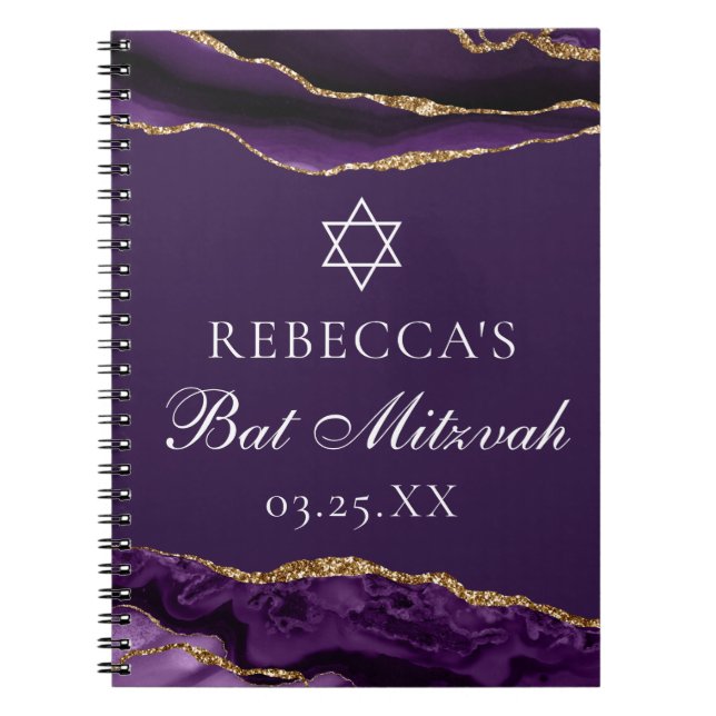 Chic Purple Gold Bat Mitzvah Personalized Notebook (Front)