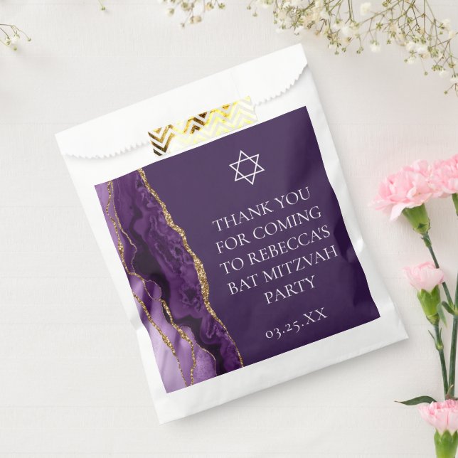 Chic Purple Gold Bat Mitzvah Personalized Party Favor Bag (Sealed)