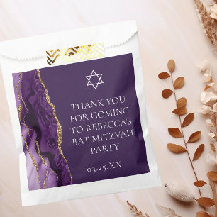 Chic Purple Gold Bat Mitzvah Personalized Party Favor Bag