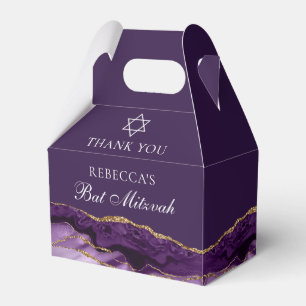 Chic Purple Gold Bat Mitzvah Personalized Party Favor Boxes