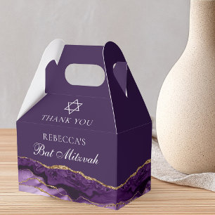 Chic Purple Gold Bat Mitzvah Personalized Party Favor Boxes
