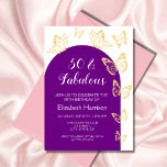 Chic Purple Gold Butterfly Fabulous  Birthday Invitation<br><div class="desc">Honor a special woman or girl with this elegant and feminine Birthday party invitation. 
This elegant design features a purple arch frame on a white backdrop. The frame is decorated with very pretty gold butterflies clip art. 
Each text is customizable for your needs.</div>