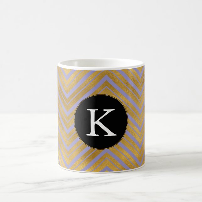 Chic Purple Gold Chevron Monogram Coffee Mug (Center)