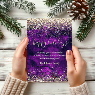 Chic purple gold Christmas new year greeting Card