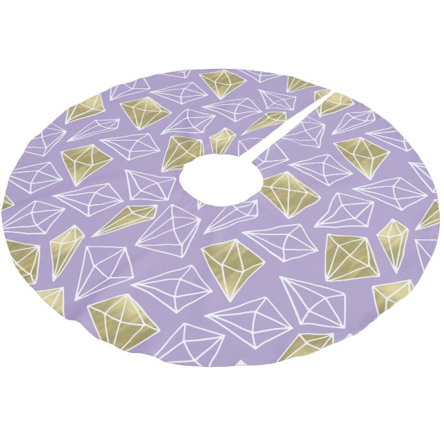 Chic Purple Gold Diamonds Christmas Brushed Polyester Tree Skirt (Angled)