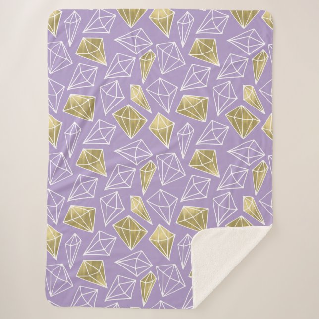 Chic Purple Gold Diamonds  Sherpa Blanket (Front)