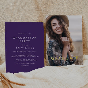 Chic Purple Gold Foil Photo Graduation Party Invitation