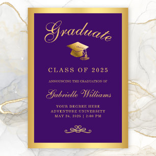 Chic Purple Gold Frame Script Graduation Announcement