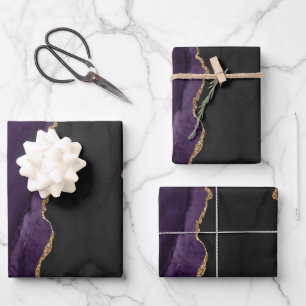 Chic Purple Gold Glitter Agate Abstract Wrapping Paper Sheets