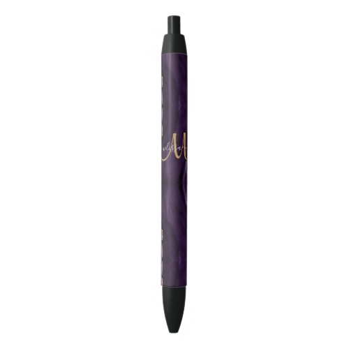 Chic Purple Gold Glitter Agate Custom Monogram Black Ink Pen