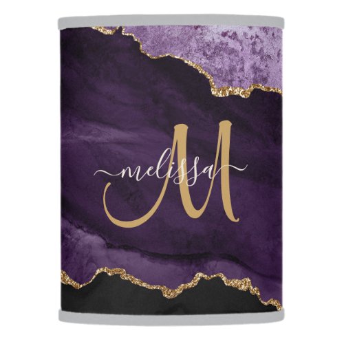 Chic Purple Gold Glitter Agate Custom Monogram Lamp Shade