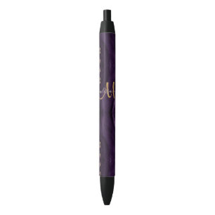 Chic Purple Gold Glitter Agate Custom Monogram Pen