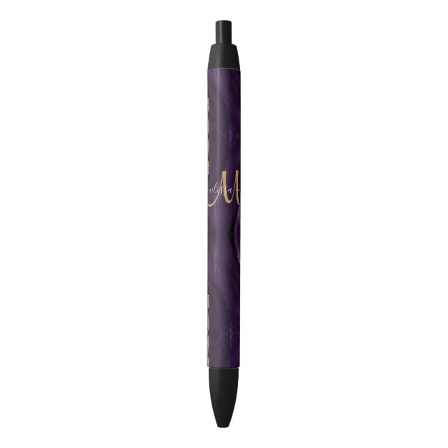 Chic Purple Gold Glitter Agate Custom Monogram Pen (Front Vertical)