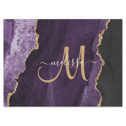 Chic Purple Gold Glitter Agate Custom Monogram Tissue Paper