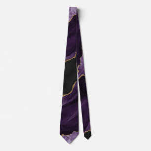 Chic Purple Gold Glitter Agate Marble Wedding Neck Tie