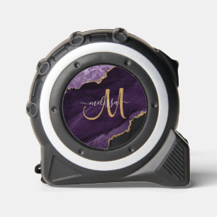 Chic Purple Gold Glitter Agate Monogram Name Tape Measure