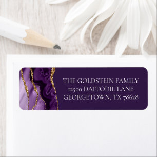 Chic Purple Gold Glitter Agate Return Address Label