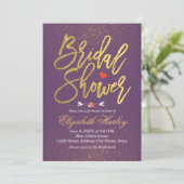 Chic Purple & Gold Glitter Sparkle Bridal Shower Invitation (Standing Front)