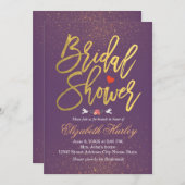 Chic Purple & Gold Glitter Sparkle Bridal Shower Invitation (Front/Back)