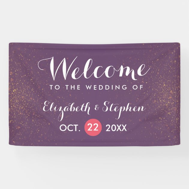 Chic Purple & Gold Glitter Sparkle Wedding Banner