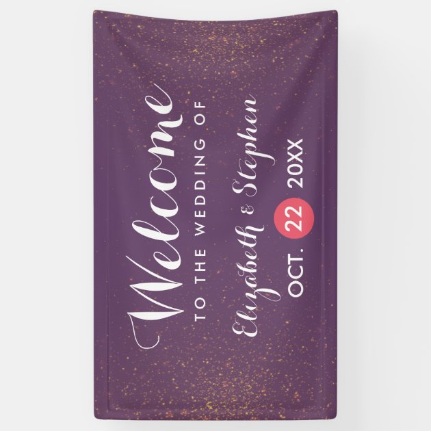 Chic Purple & Gold Glitter Sparkle Wedding Banner
