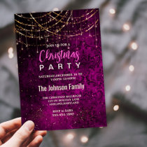 Chic purple gold holiday lights Christmas  Invitation