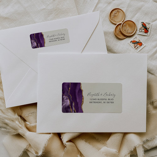 Chic Purple Gold Ivory Wedding Return Address Label