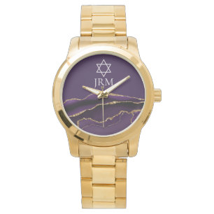 Chic Purple Gold Jewish Custom Bat Mitzvah Watch