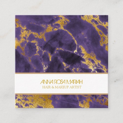  Chic Purple Gold Marble Girly Hair Makeup Square Business Card