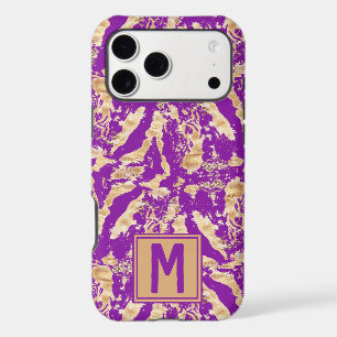 Chic Purple & Gold Marble Texture Monogrammed iPhone 17 Pro Max Case