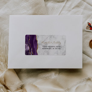 Chic Purple Gold Marble Wedding RSVP Self-Address Label