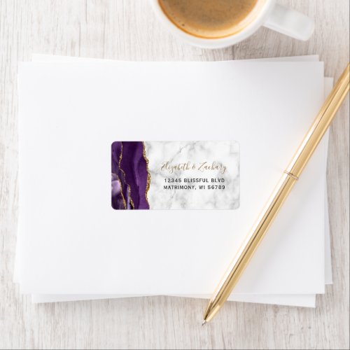 Chic Purple Gold Marble Wedding RSVP Self_Address Label