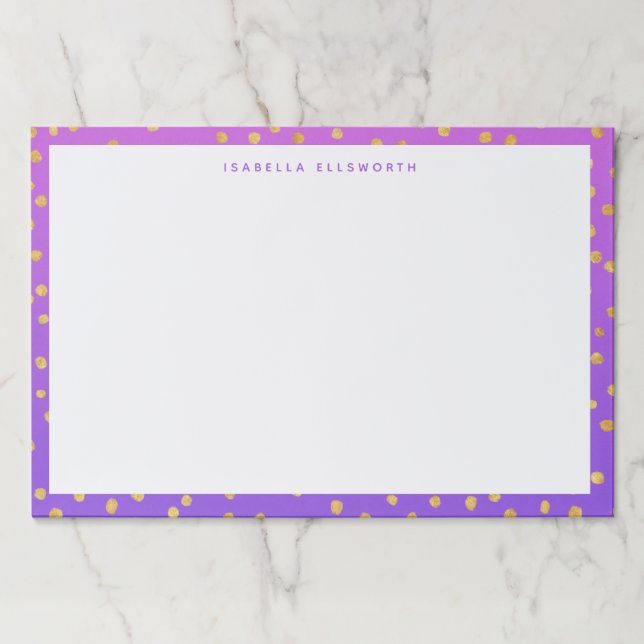 Chic Purple Gold Polka Dot Personalized  Paper Pad (Front)