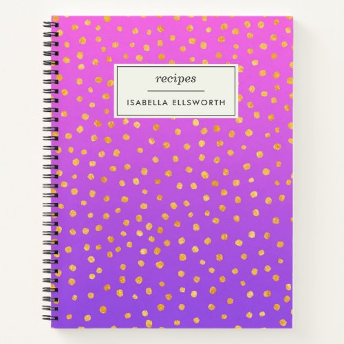 Chic Purple Gold Polka Dot Personalized Recipe  Notebook