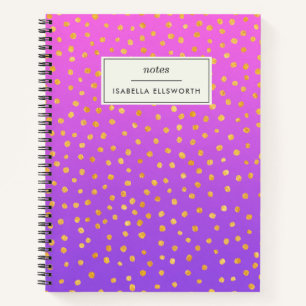Chic Purple Gold Polka Dot Personalized Writing  Notebook
