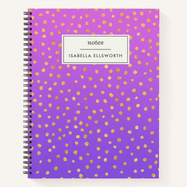 Chic Purple Gold Polka Dot Personalized Writing  Notebook (Front)