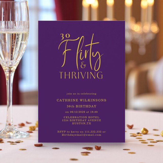 Chic Purple Gold Script 30th Birthday Party Invite (Creator Uploaded)