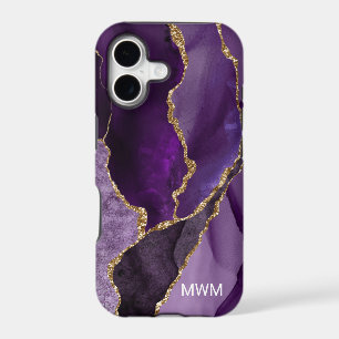 Chic Purple Gold Veins Agate Monogram iPhone 17 Case
