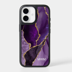 Chic Purple Gold Veins Agate Monogram iPhone 17 Case