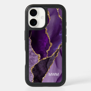 Chic Purple Gold Veins Agate Monogram iPhone 16 Case
