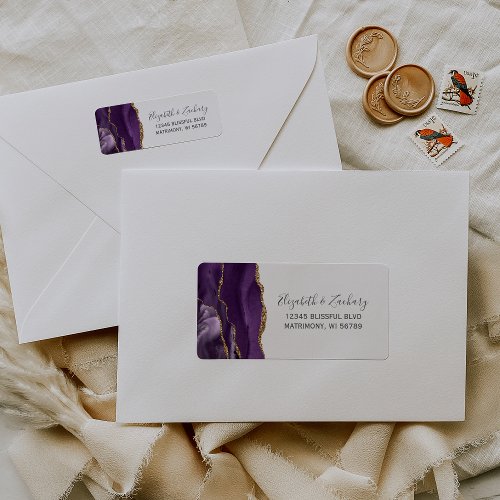 Chic Purple Gold Wedding Return Address Label