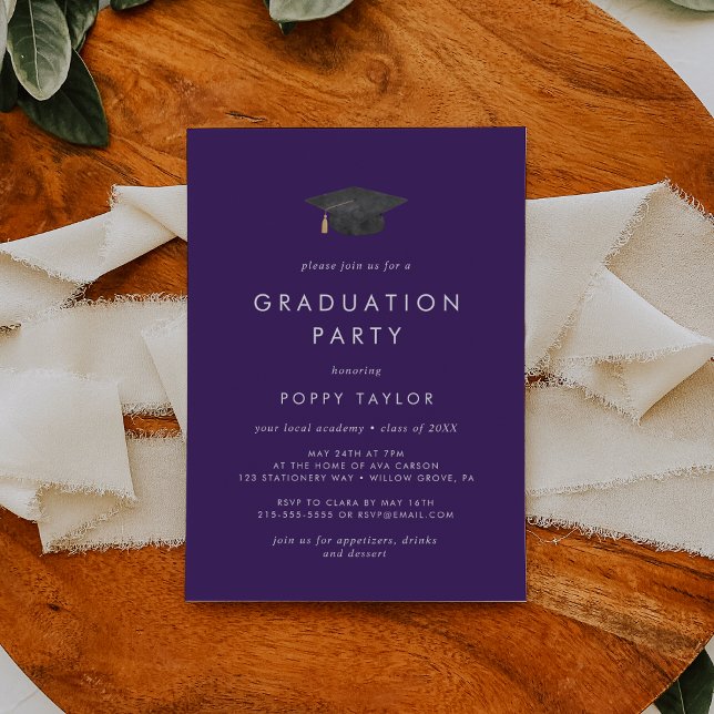 Chic Purple Grad Cap Graduation Party Invitation (Creator Uploaded)