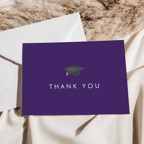 Chic Purple Grad Cap Graduation Thank You Card