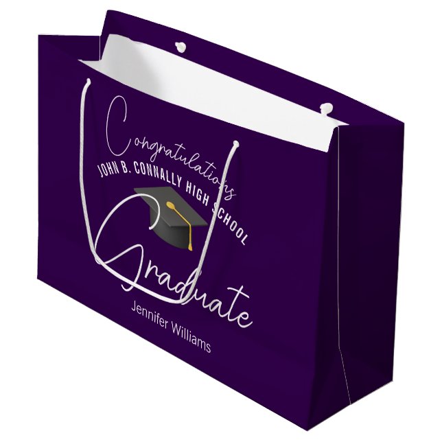 Chic Purple Graduate Customized Graduation Party Large Gift Bag (Front Angled)